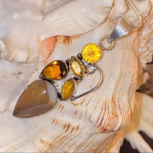 Honey Citrine + Botswana Agate Handmade vintage statement multi gem pendant